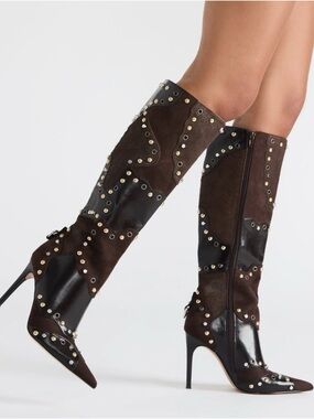Revive patchwork studded heel boots
